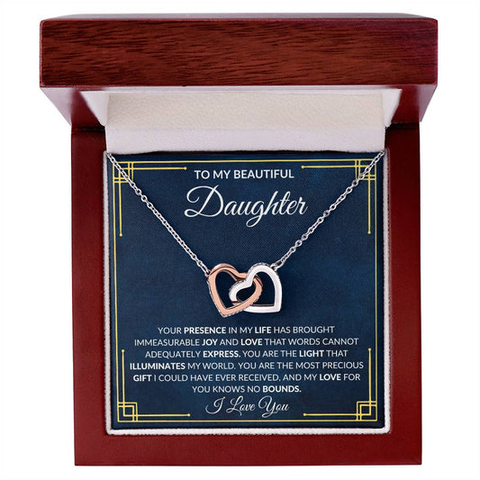 To My Daughter - I Love You - Interlocking Hearts Necklace