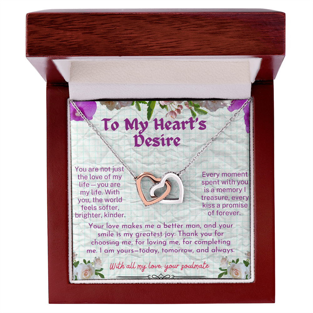 To My  Hearts Desire - My Soulmate - My  Wife - My Love - Interlocking Hearts Necklace