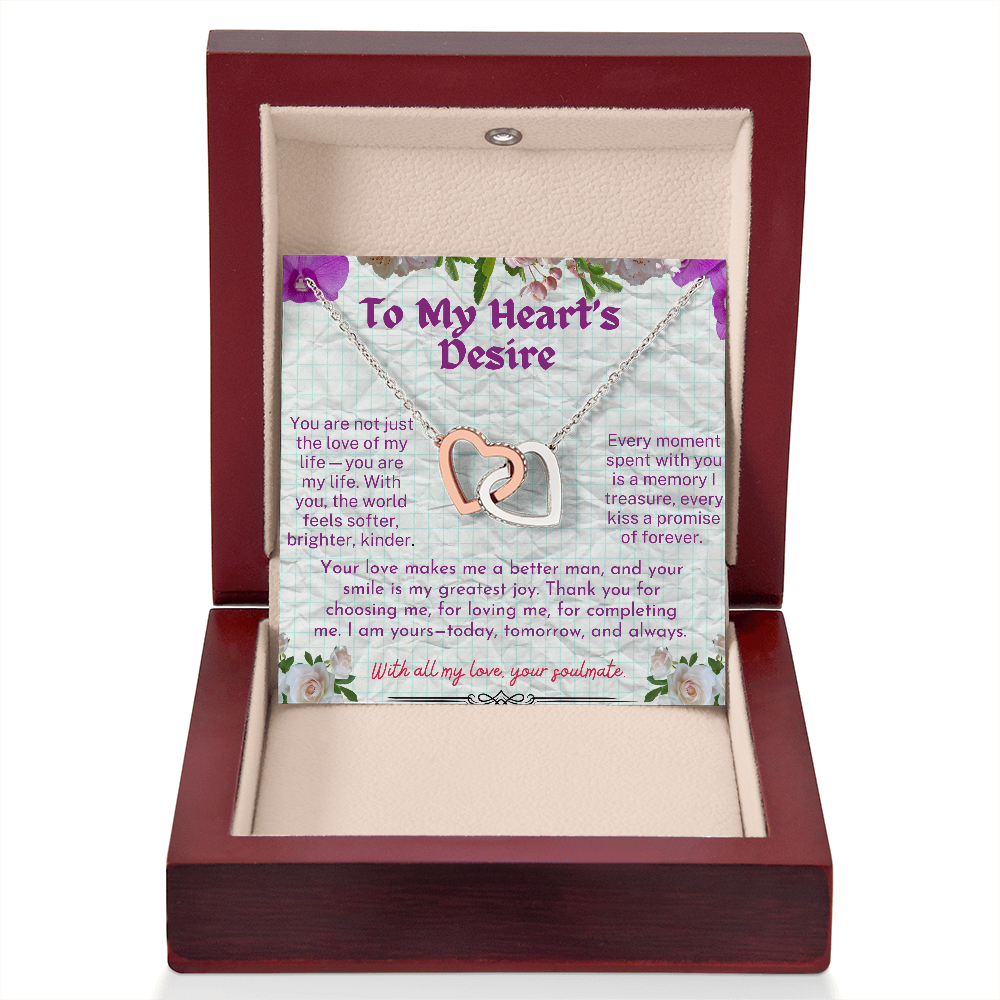 To My  Hearts Desire - My Soulmate - My  Wife - My Love - Interlocking Hearts Necklace