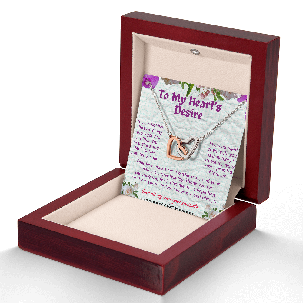To My  Hearts Desire - My Soulmate - My  Wife - My Love - Interlocking Hearts Necklace