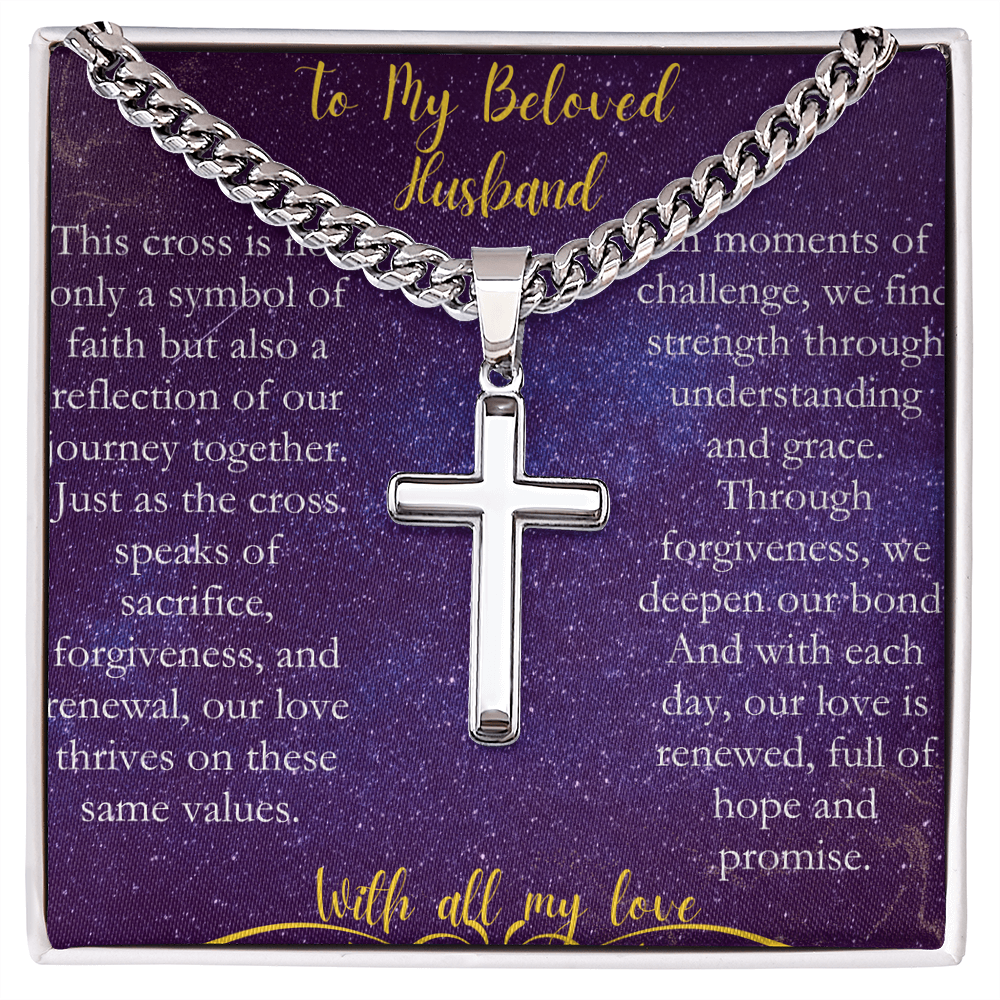 To My  Beloved Husband - A Cross Necklace to Celebrate Our Love