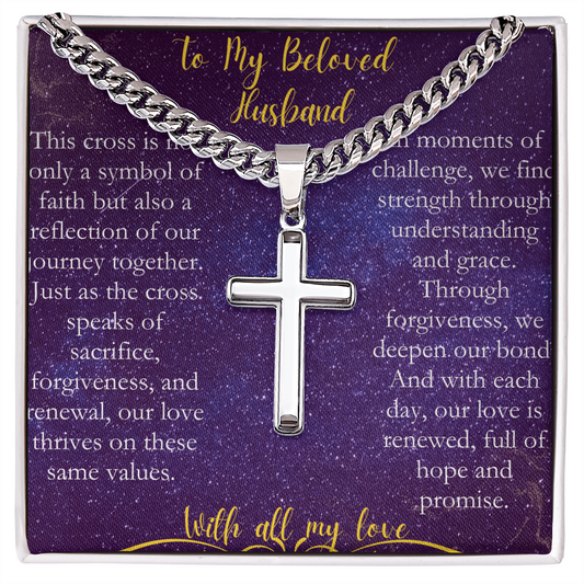 To My  Beloved Husband - A Cross Necklace to Celebrate Our Love