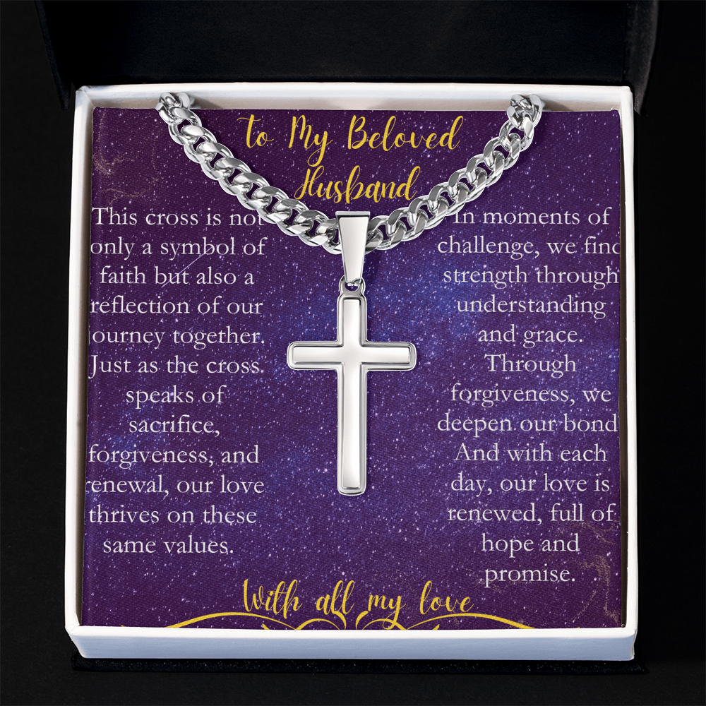 To My  Beloved Husband - A Cross Necklace to Celebrate Our Love