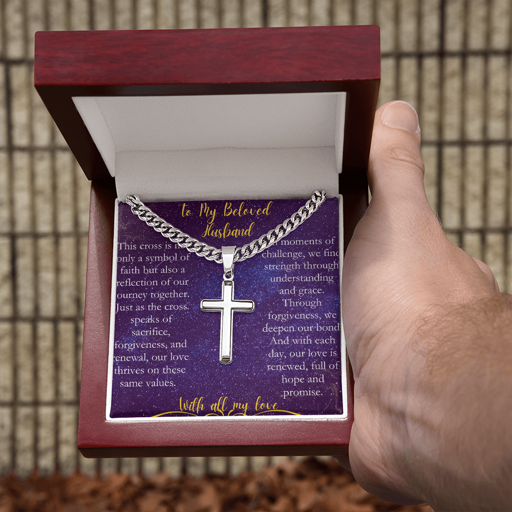 To My  Beloved Husband - A Cross Necklace to Celebrate Our Love