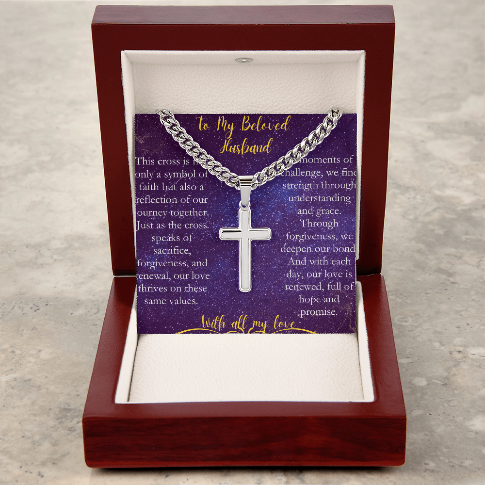 To My  Beloved Husband - A Cross Necklace to Celebrate Our Love