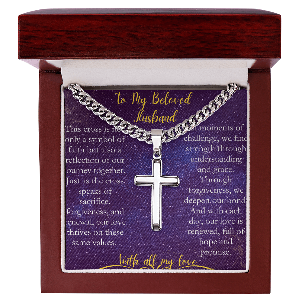To My  Beloved Husband - A Cross Necklace to Celebrate Our Love
