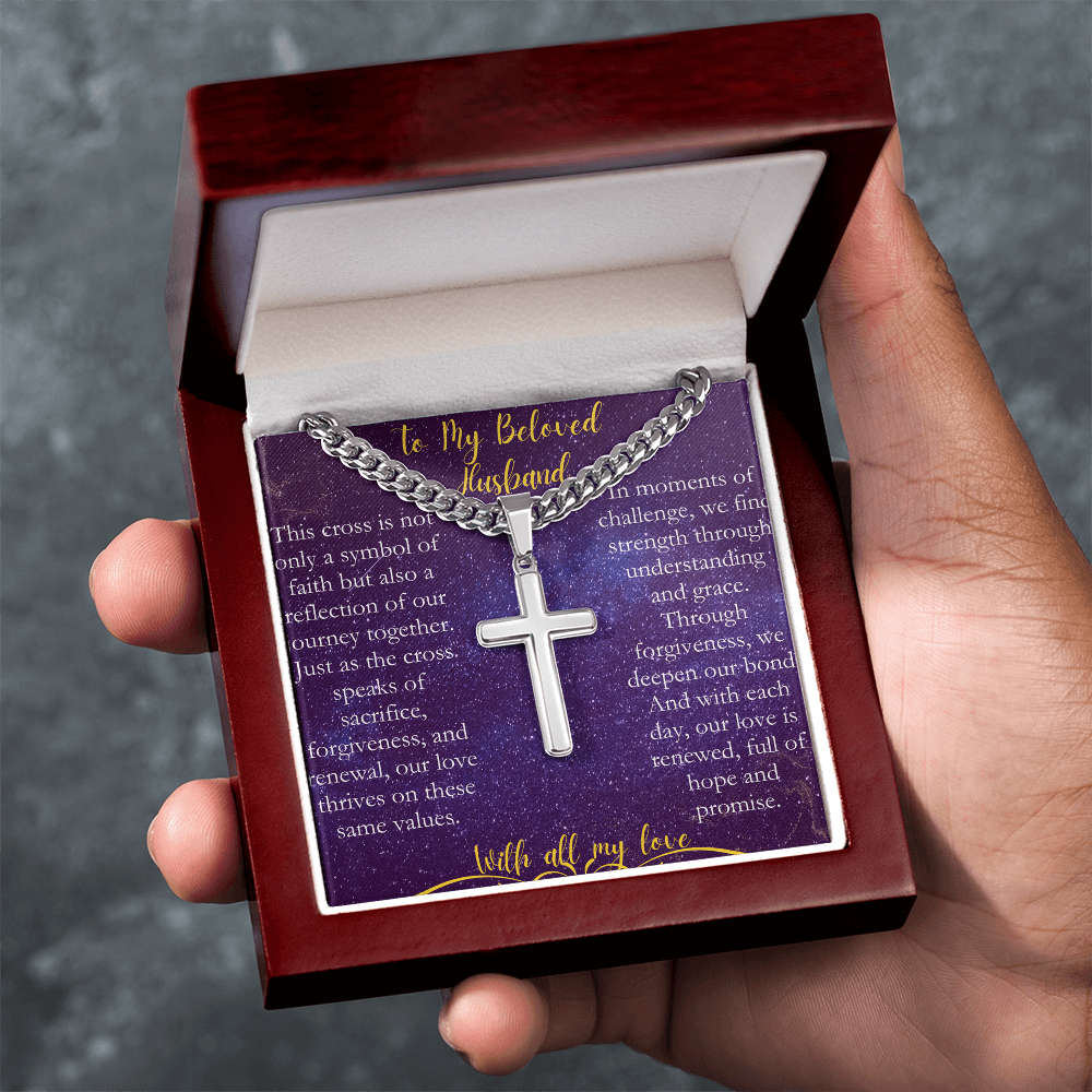 To My  Beloved Husband - A Cross Necklace to Celebrate Our Love