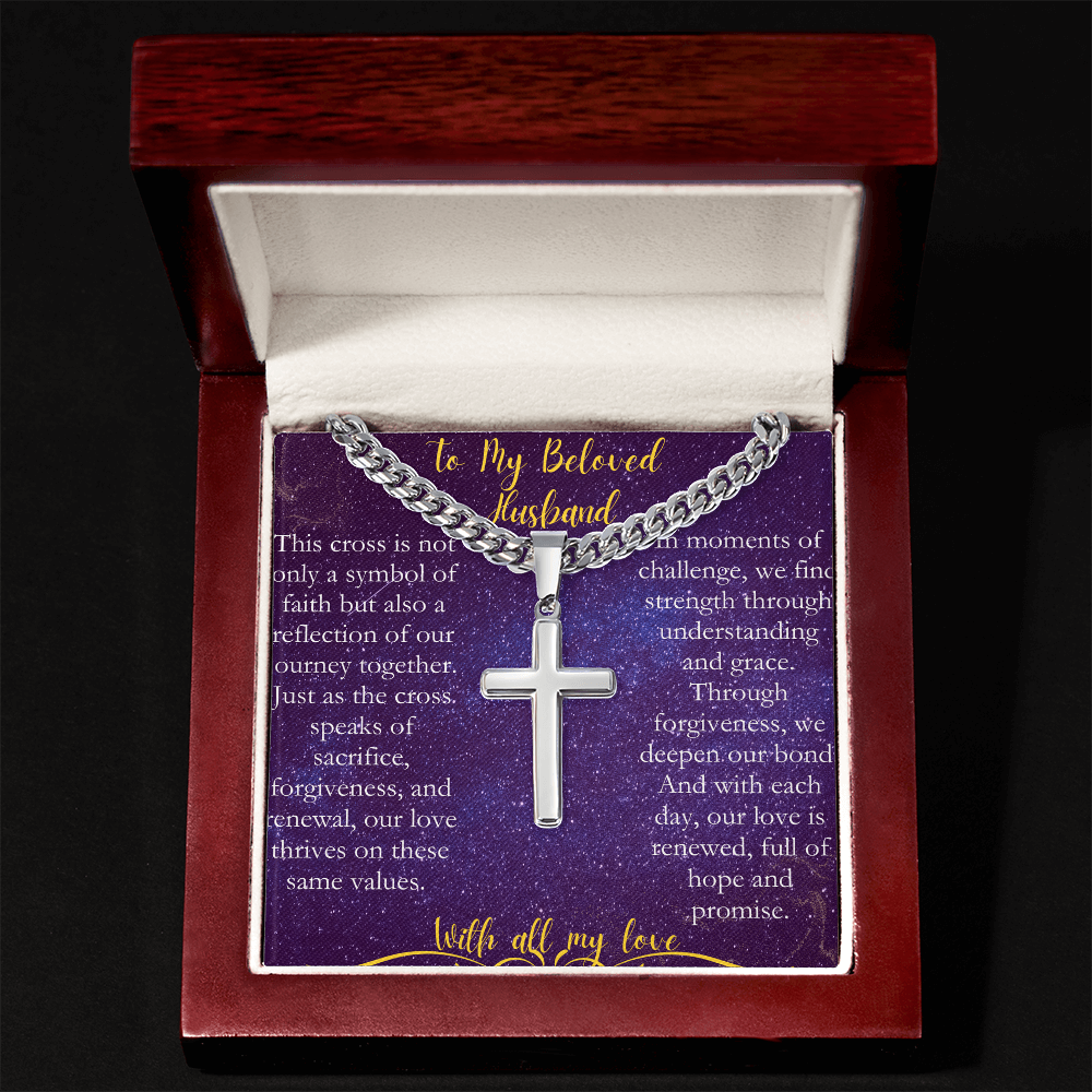 To My  Beloved Husband - A Cross Necklace to Celebrate Our Love