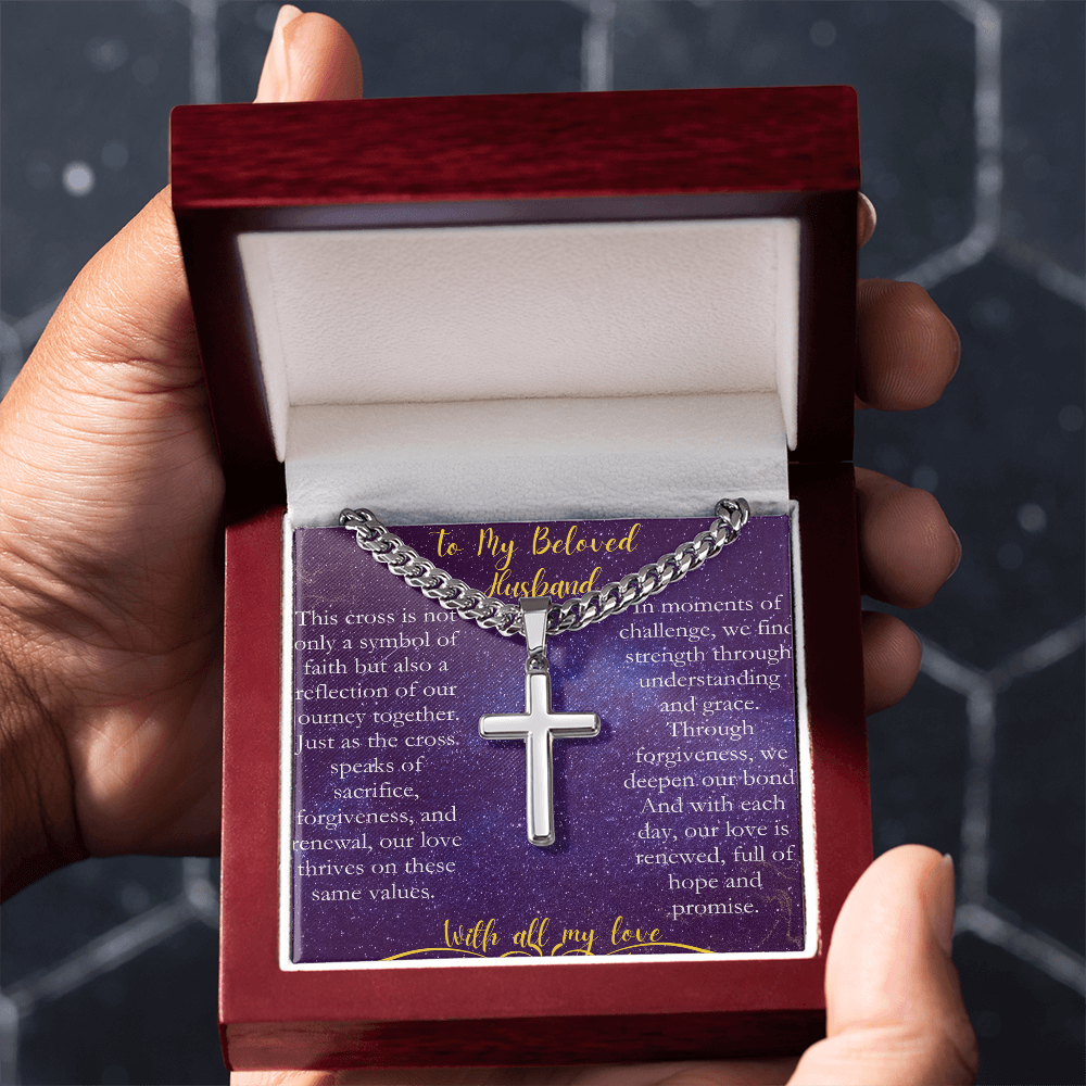 To My  Beloved Husband - A Cross Necklace to Celebrate Our Love